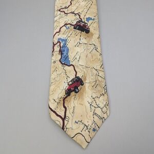 Vintage Jeep 100% Silk Tie Red Offroad Lake Tahoe Map 56" Long by 4" Wide